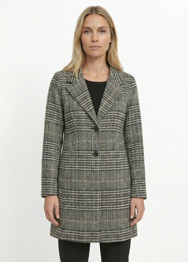 Manteau aspect lainage mi long col tailleur Carreaux Gris