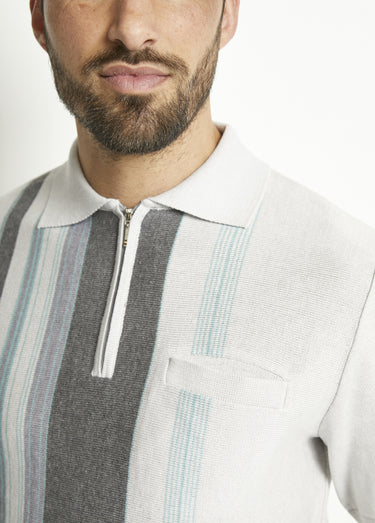 Polo zippé manches courtes rayures jacquard Gris