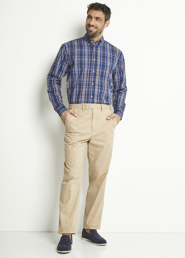 Chemise manches longues uni ou carreaux coton Carreaux Bleu