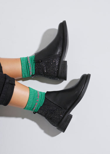 Boots Chelsea, détail paillettes talon Noir