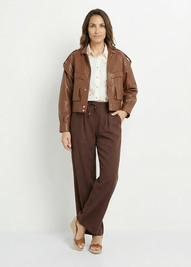 Blouson vintage col montant, simili cuir Chocolat