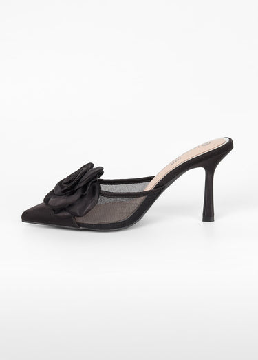Mules chic fleur tissu Noir