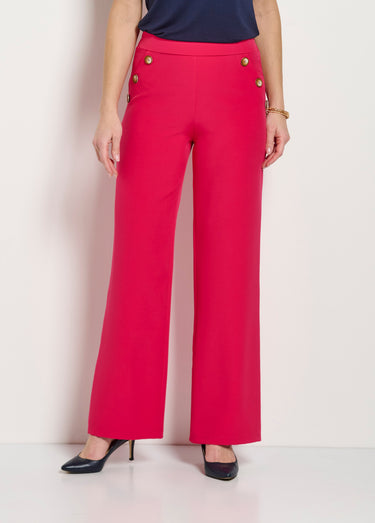 Pantalon large uni taille semi-élastiquée Fuchsia