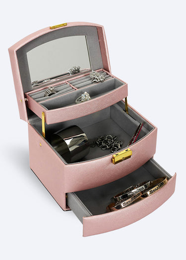 Boîte à bijoux simili cuir 3 niveaux Rose
