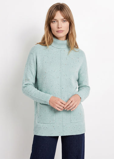 Pull-tunique chaud moucheté col roulé Vert