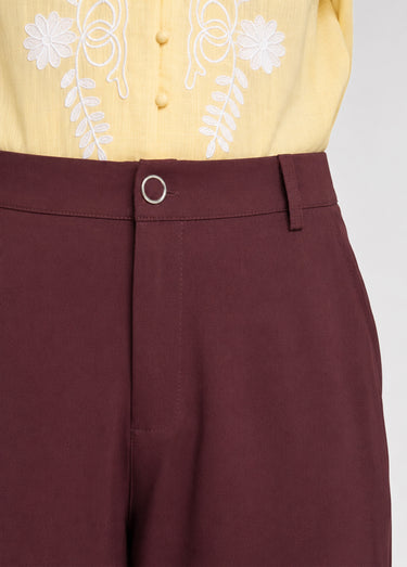 Pantalon large fluide taille élastiquée Chocolat