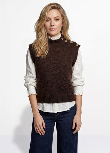 Pull sans manches boutons bijoux Chocolat