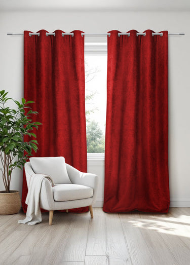 Rideau thermique occultant tissage jacquard finition oeillets Rouge