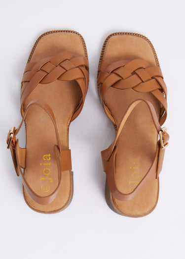Sandales talon haut, brides fantaisie Camel
