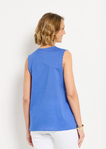 Débardeur uni coton brodé Bleu
