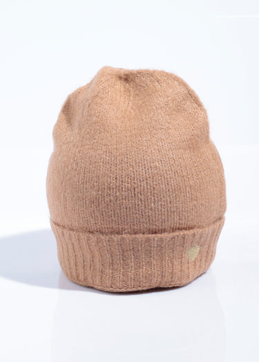 Bonnet chaud avec laine et broderie cœur Camel
