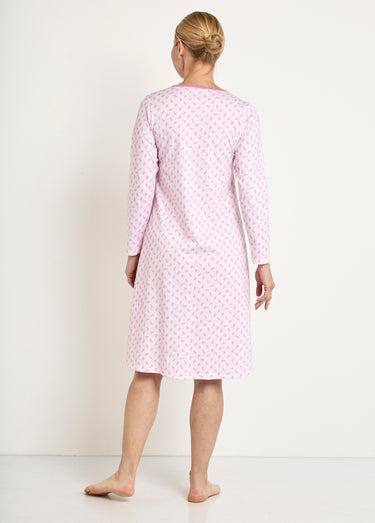 Chemise de nuit longue manches 3/4 coton imprimé Rose