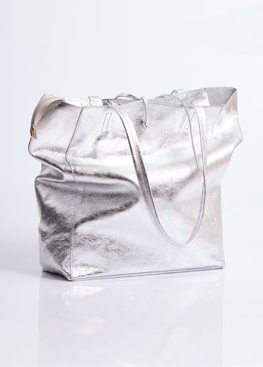 Sac shopping en cuir véritable Argente