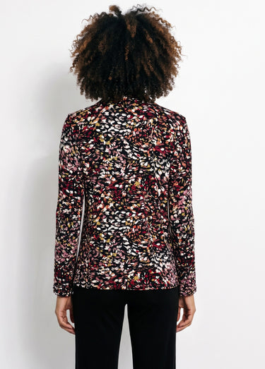 T-shirt évasé col V imprimé graphique multicolore Fond Noir