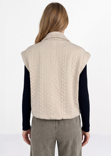Veste sans manches maille fantaisie Ecru