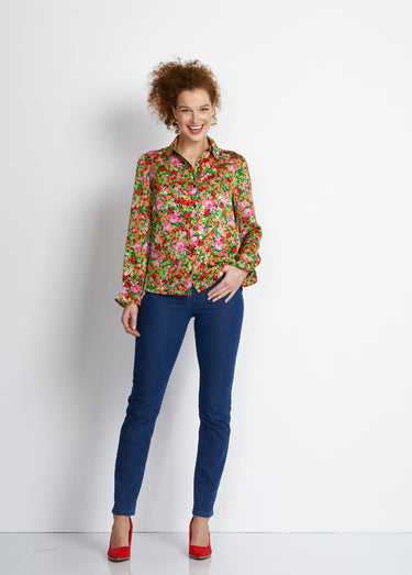Chemisier manches longues imprimé floral Rouge/Vert