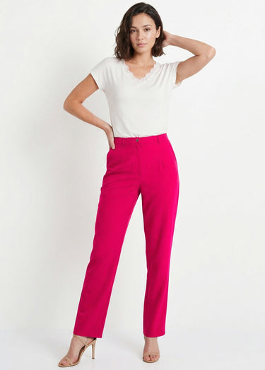 Pantalon droit uni taille semi élastiquée Framboise