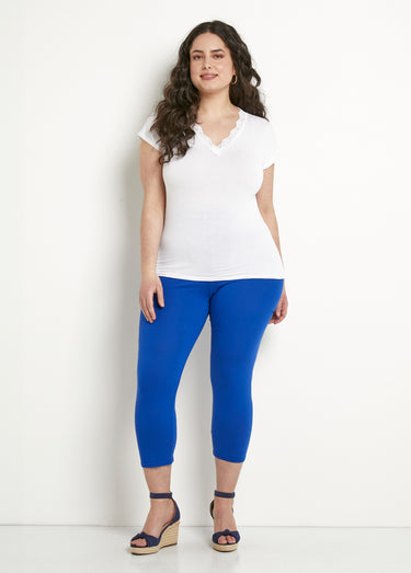 Legging court taille élastiquée extensible Uni Bleu