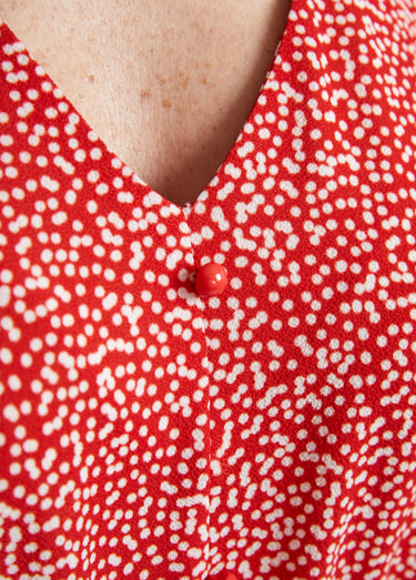 Chemise à basque imprimé pois Rouge/Blanc