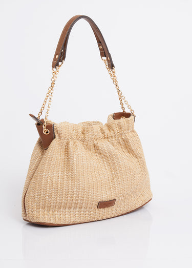 Sac à main bourse, effet tressé raphia Camel