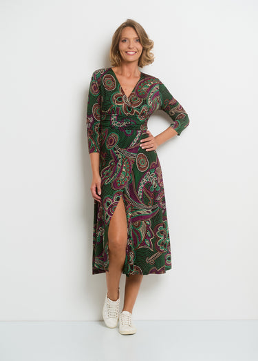 Robe portefeuille taille drapée en maille Rose/Vert