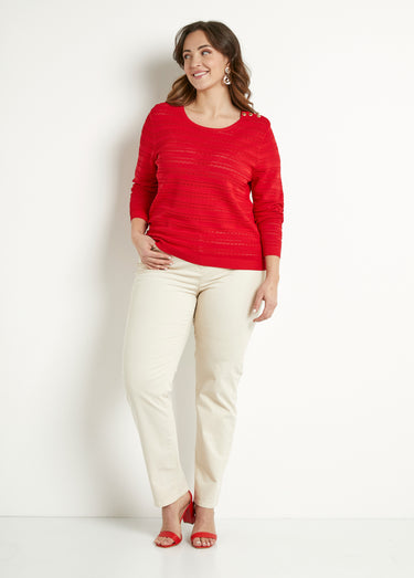 Pull doux col rond manches longues Rouge