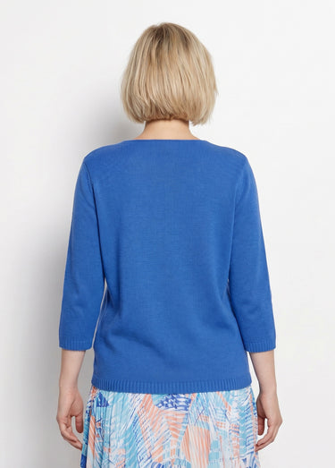 Pull manches 3/4 ajouré Bleu