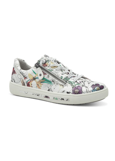 Baskets fleuries lacets élastiqués + zips Blanc
