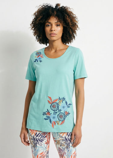T-shirt manches courtes brodé ou imprimé Uni vert d'eau