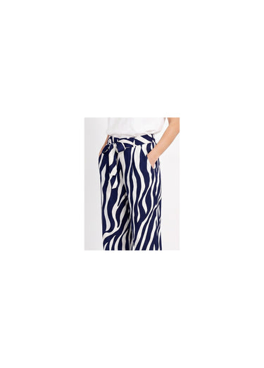 Pantalon large élastiqué, imprimé vagues Marine/Ecru