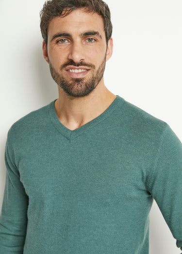Pull col V maille empiècements coudes Vert Menthe