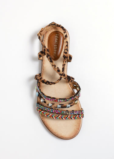 Sandales avec brides tressées et strass Leopard