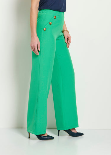 Pantalon large uni taille semi-élastiquée Vert