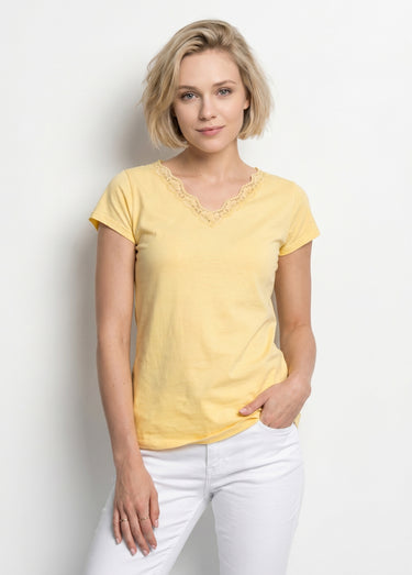 T-shirt court extensible dentelle Jaune
