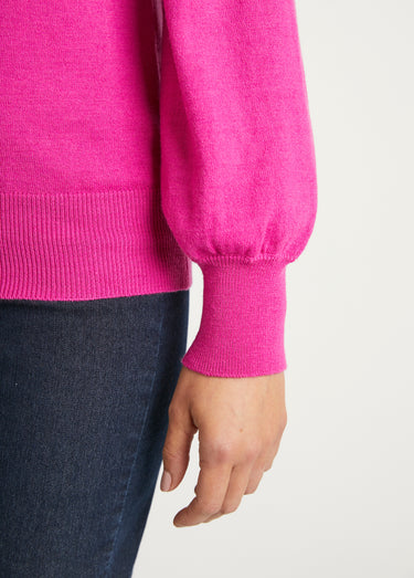 Pull fin col cravate mélange laine Fuchsia