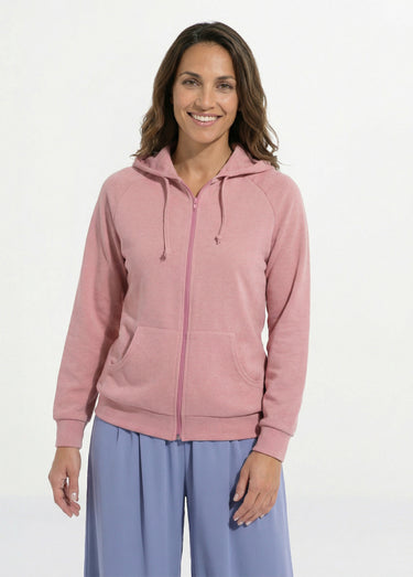 Sweat zippé à capuche molleton gratté Rose