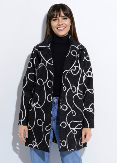 Caban long fantaisie type laine bouillie Noir