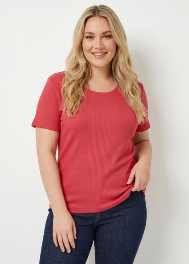 T-shirt coton côtelé col rond Griotte