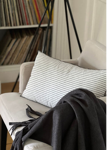 Coussin rectangle coton fines rayures 2N Noir