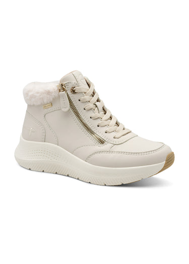 Boots fourrées compensées à lacets Ivoire