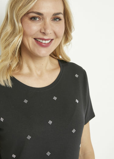 T-shirt strass manches courtes Noir