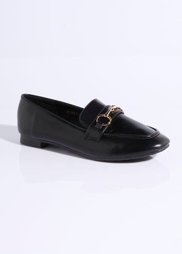 Mocassins chic bout carré, patte métal Noir