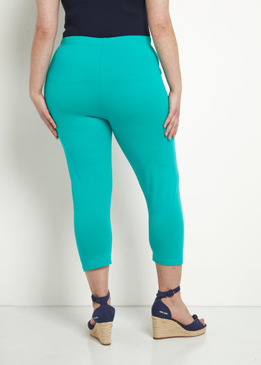 Legging court taille élastiquée coton Uni Aqua