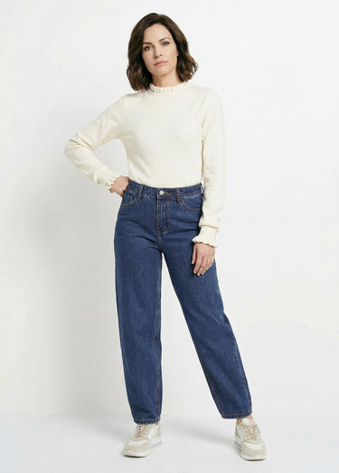 Jean cropped coupe balloon, bas resserré Bleu denim