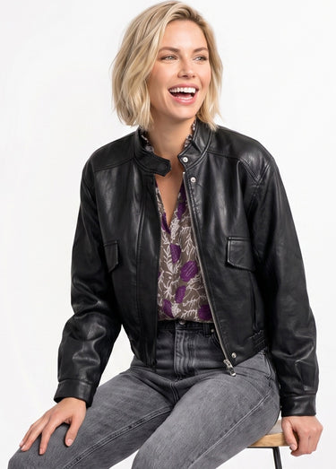 Veste motard en simili cuir froissé Noir