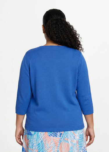 Pull manches 3/4 ajouré Bleu