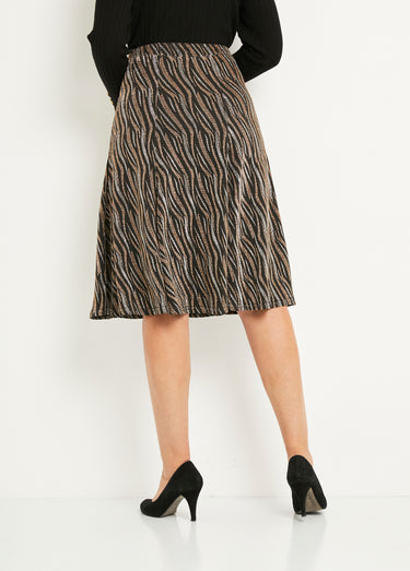 Jupe évasée mi longue maille brilante jacquard Noir/Cuivre