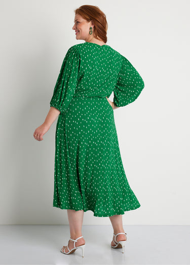 Robe mi longue cache-coeur pois Vert/Blanc
