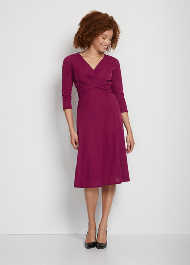 Robe courte cache-coeur en maille Prune