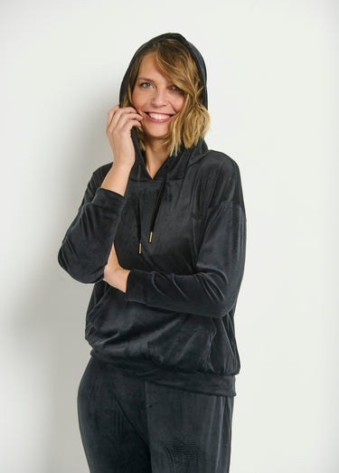 Pyjama en velours capuche Noir